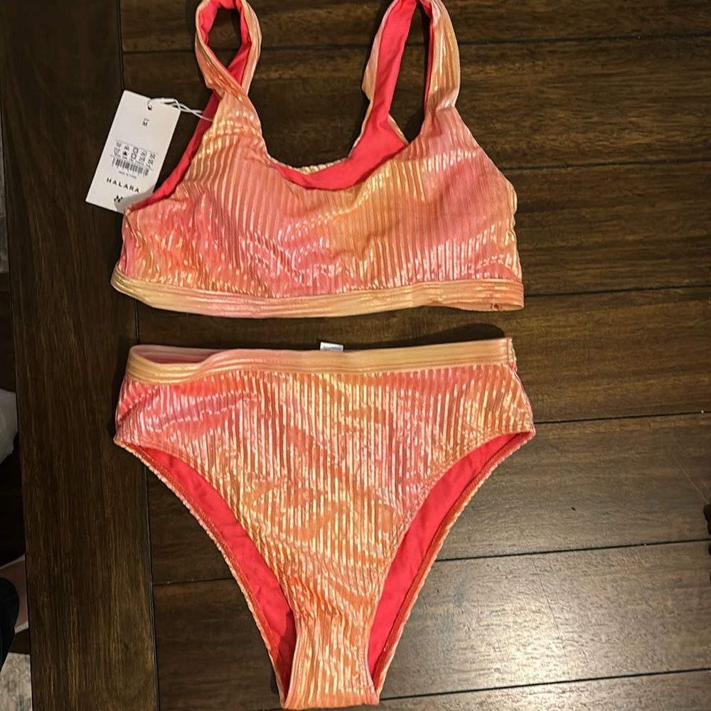 NWT- shiny Halara two piece bathing suit